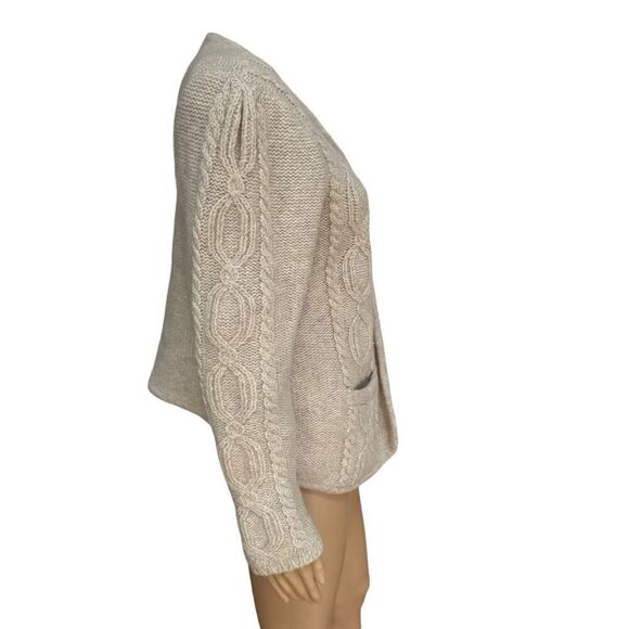 Intuitions vintage 100% wool cable knit open front cardigan shoulder pads sz L - Picture 2 of 7